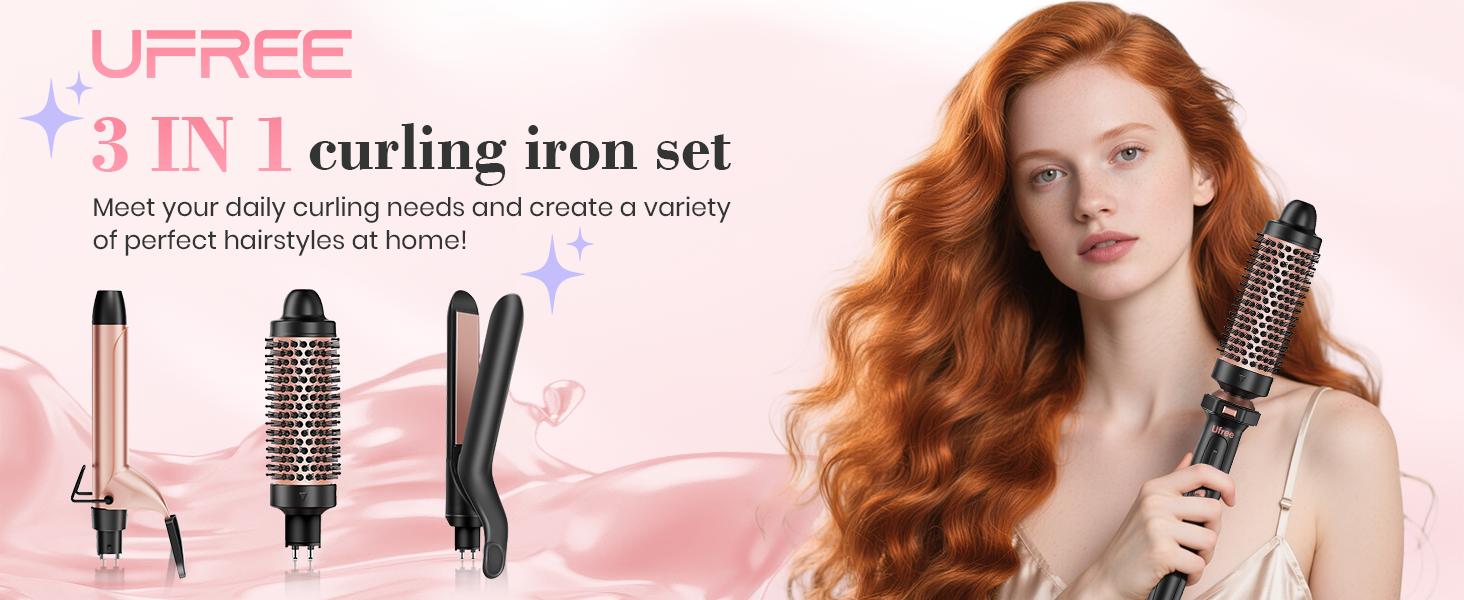 3 in 1 Curling Iron, Curling Wand Set with 3 Interchangable Ceramic Beach Waves Wands, Dual Voltage 30s Fast Heating with Heat Resistant Glove & 2 Clip for Long/Short All Hairstyle