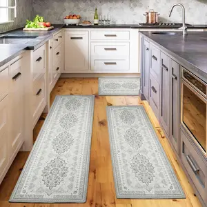 Boho Rugs Sets of 3 Piece,Farmhouse Area Rug Carpet Runner Rugs,Non Slip Washable Mats Set for Laundry Office Sink (Grey White)