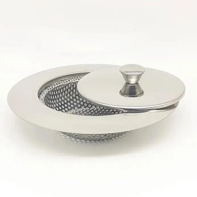 2pcs Stainless Steel Kitchen Sink Strainer with Lid -Durable Deodorant Drain Filter for Vegetable Wash Basin & Floor, Easy Clean Mesh Design, Sink Strainers for Kitchen Sink