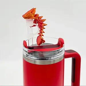 3D Printed Silicone Straw Lid, Dragon Design, Compatible with Various Straws, Safe Soft Material, Perfect for Daily Drinking, Straw Spout Lid