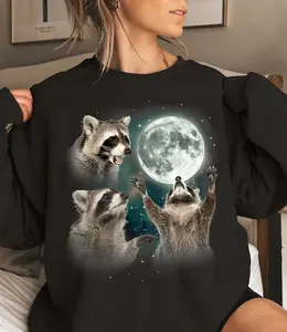 Unisex Racoons howling at the Moon shirt, Racoon meme shirt Cotton Top
