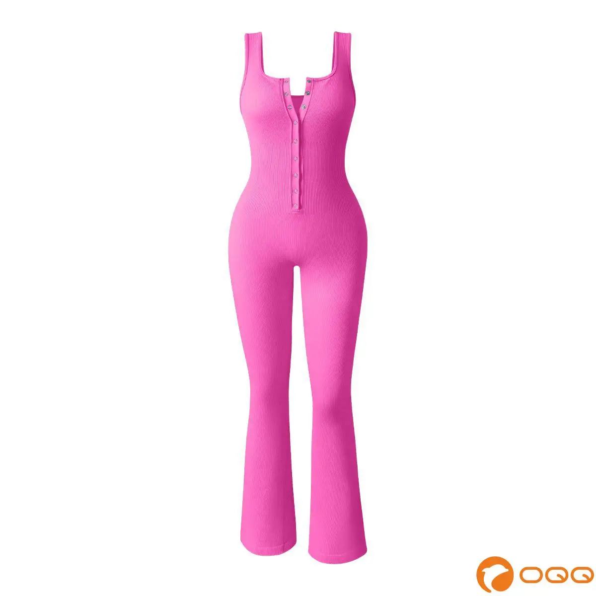 OQQ Women's Yoga Ribbed Tank Button Tops Rompers Sleeveless Exercise Jumpsuits Springtok Outdoorfun