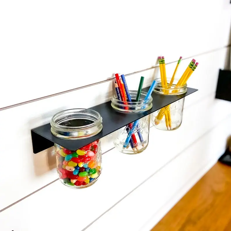 Mason Jar Shelf (3 Jar Holder) - Wall Mount Storage, Organization Shelving, Art Supplies Dorm Decor and Desk Accessories