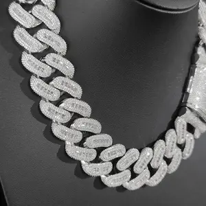 Men's Thick Cuban Necklace 5A Cubic Zirconia Mixed Inlaid Brass 20mm Miami Fashion Hip Hop Rapper Jewelry for Party Christmas Gift Stainless Steel Cuban Zircon Necklace