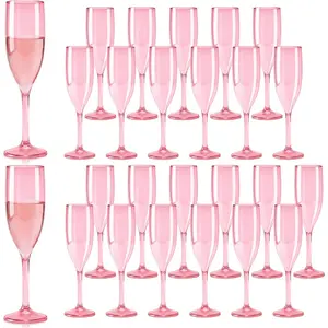 Champagne Flutes 24 Pack Pink Reusable Plastic Unbreakable Wine Glasses for Wedding Party Mimosa Bar Anniversary Bridal Shower Easter