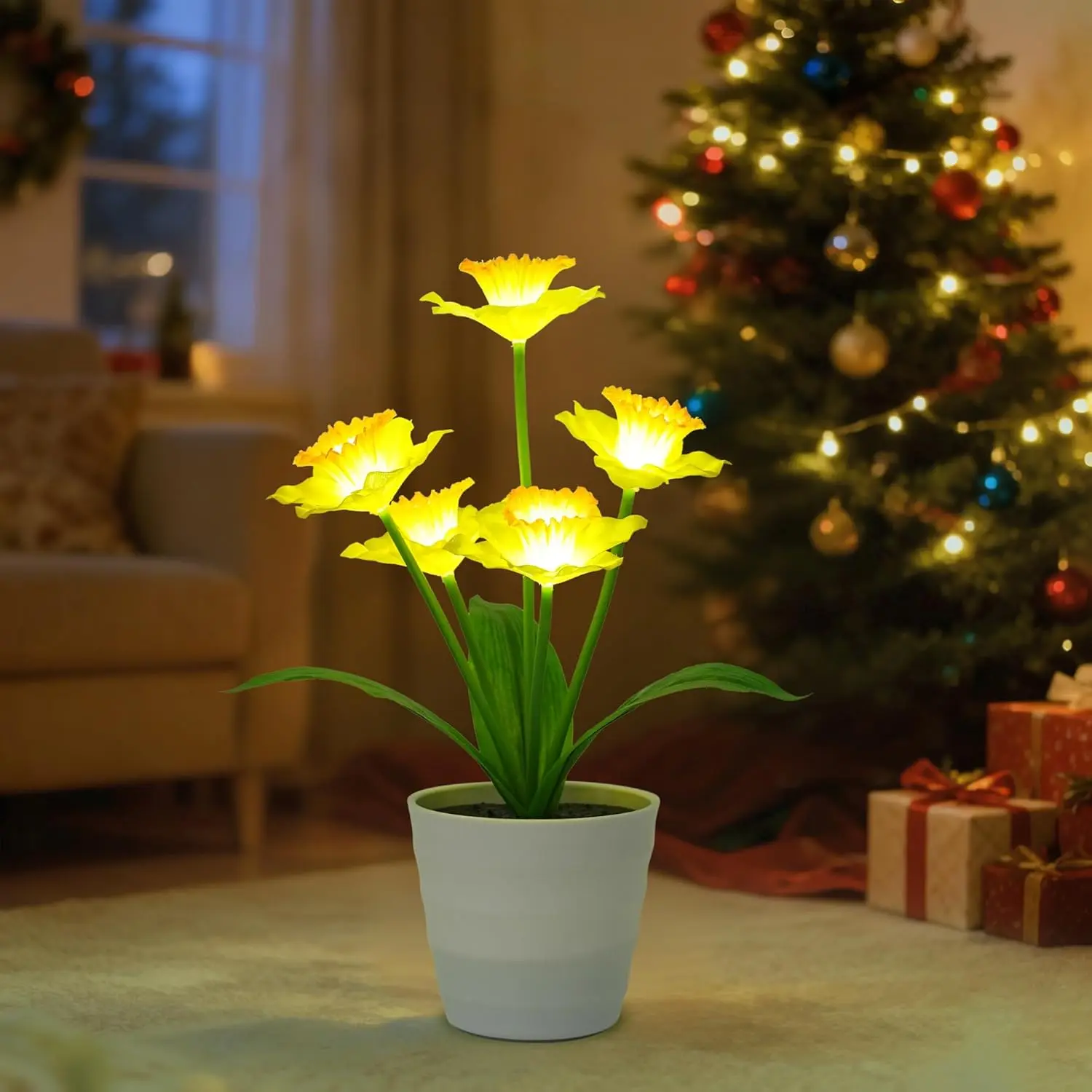 15.7" Tall Artificial Yellow Daffodil Flower Lamp Night Light - Home/Festive Decor for Bedroom, Floral Theme Lighting Vibes Gift for Women on Mother’s Day, Valentine’s Day, Mom, Grandma