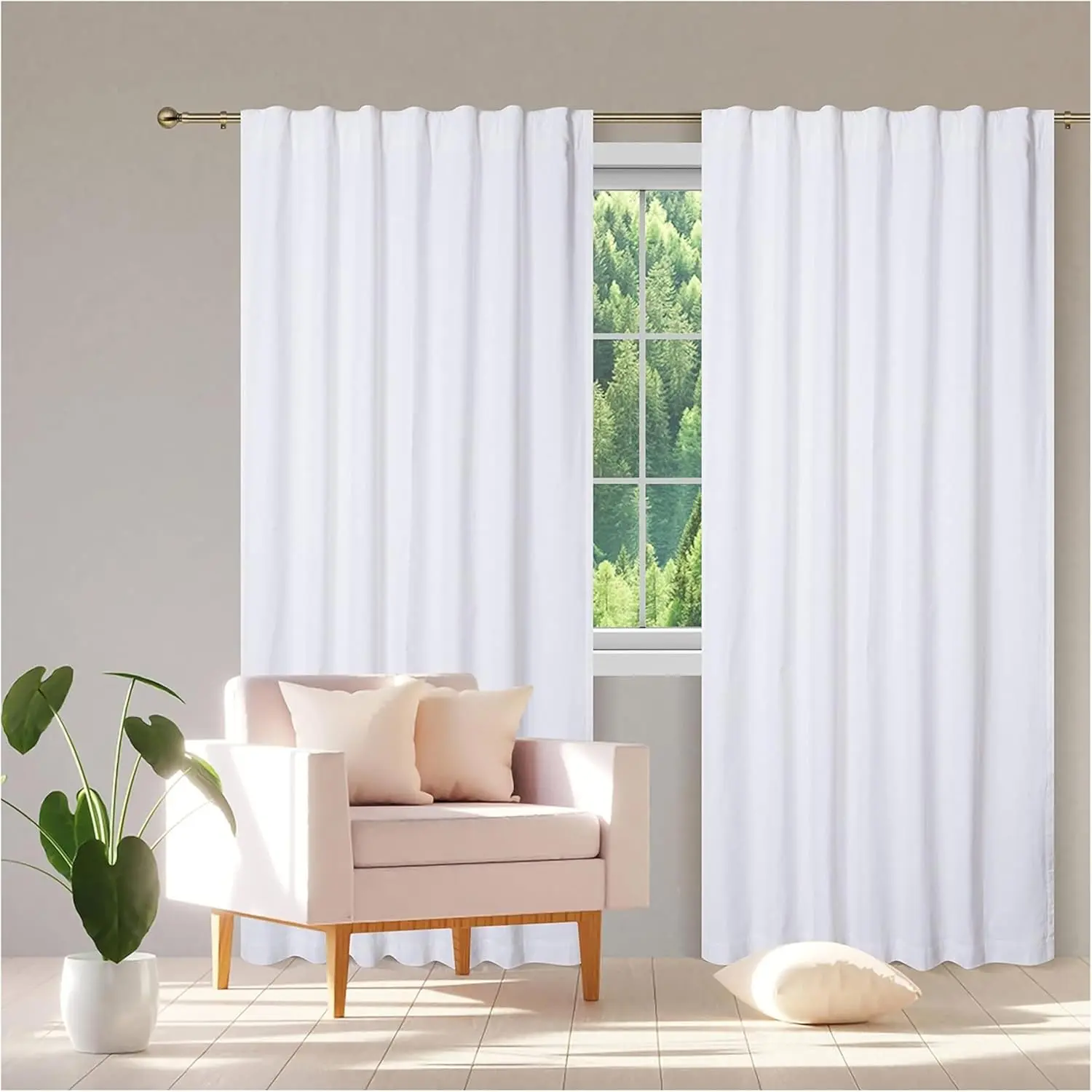 White Cotton Christmas Tab Top Curtains Set of 2, 96" Long x 50" Wide, White Panel Curtains