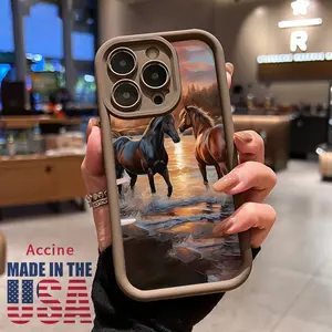 Compatible for iPhone 16 Pro 15 14 Plus 16e 13 12 Mini 11 Promax X XS Max XR xsmax Phone Case Sunset horse reverie Soft TPU Anti-Slip Rugged Durable Phone Cover for Boy