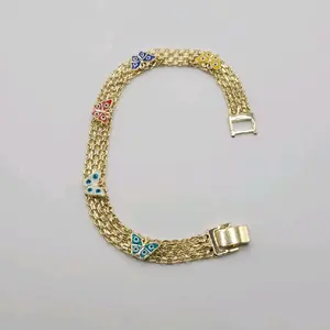 Beautiful Bracelet with Multi-Color Butterfly 7.5 Inches 7mm Laminated Gold Jewelry for Women Elegant Fashion Accessory