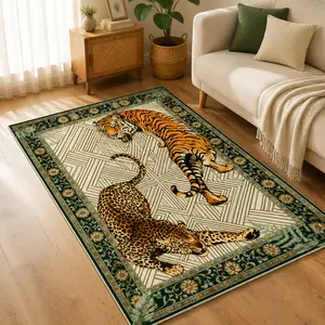 Luxury Tiger & Leopard Print Rug – Animal Print Rug, Boho Area Rug, Boho Rugs, Large SofaCoffee Table Mat, Suitable for DiningRoom Office Living Room Bedroom,Soft & Easy Clean