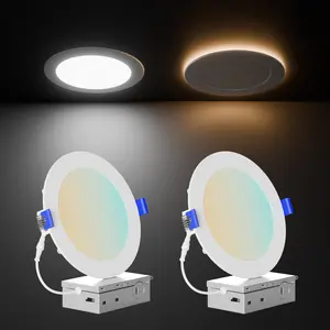 DAYBETTER 6 Inch LED Recessed Lighting Canless Ultra-Thin Wafer Downlight with Night Light Mode 5 Color Temperatures 2700K-5000K Dimmable 0-100% for Living Room Versatile Room Lighting Minimalist Light Fixture Slim Profile Lighting - Colorful Backlight
