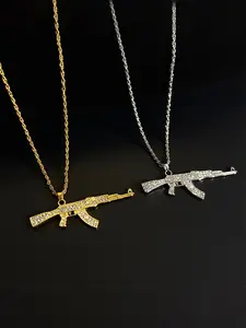 Hiphop Feng Shui Drill Decor Ak47 Assault Rifle Necklace, Perfect for Holidays & Daily Wear, Great Gift for Friends & Family, Chain Jewelry, Fashion Jewelry Accessories