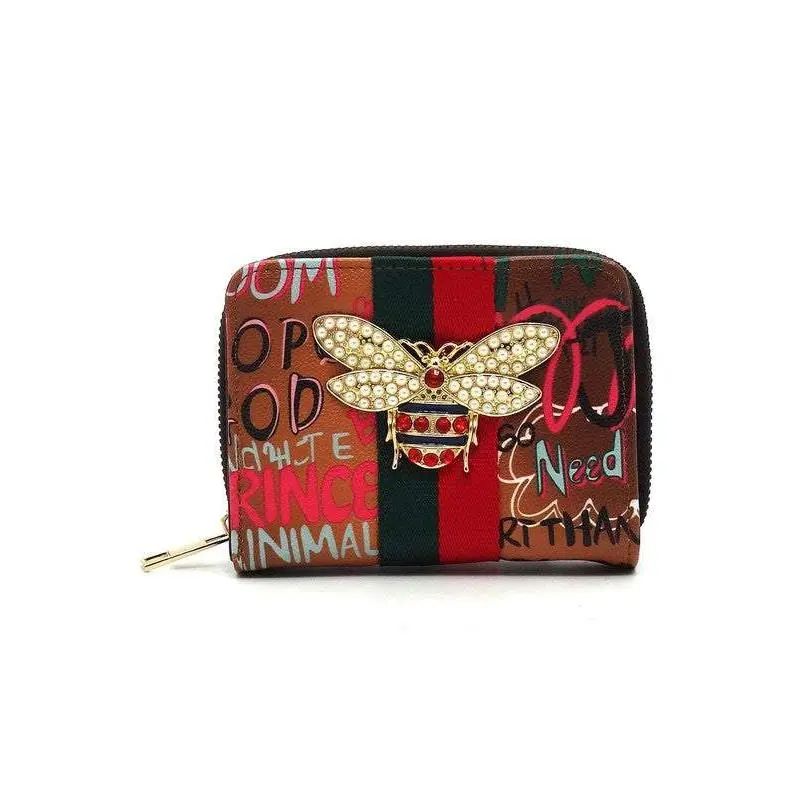 Multi Graffiti Print Queen Bee Stripe Wallet