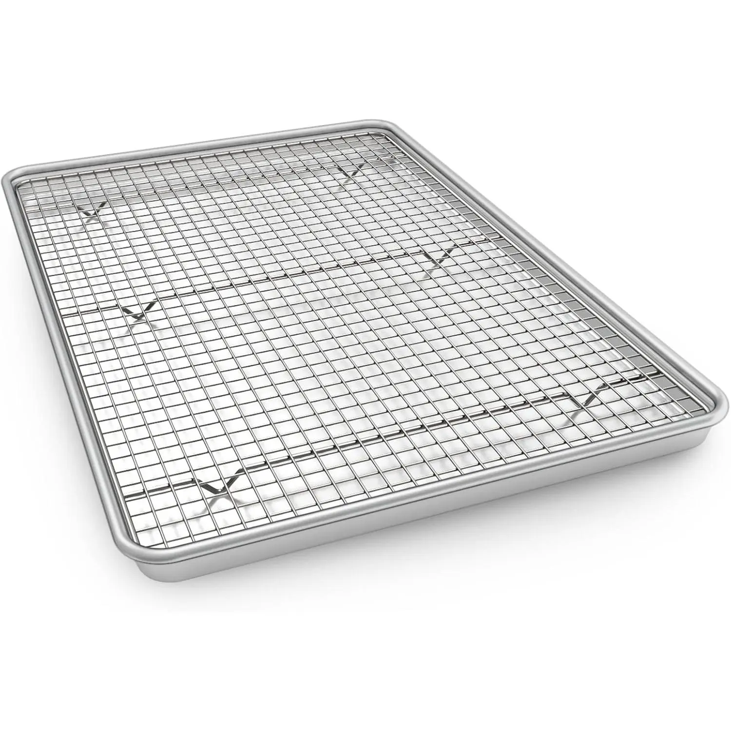 18inch Commercial Quality Baking Pan Set with Rack, Natural Aluminum Cookie Baking Pan, Anti-Deformation Non-Stick Thick Cookie Baking Pan Suitable for Baking and Roasting