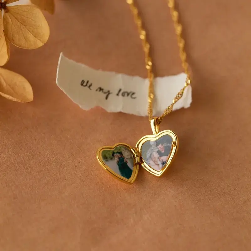 Women's Gold-Tone Stainless Steel Cute Collarbone Chain Accessory Heart Photo Locket Necklace - Openable Puff Keepsake Jewelry Gift for Her (Anniversary, Birthday), Cute Necklaces, Collarbone Style, Daily, Female, Holds A Small Photo, Metal Coating