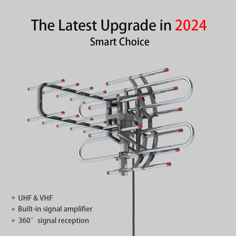Leadzm TA-851B Durable Indoor HDTV Digital Signal Antenna - 350° Rotatable, UV Dual Frequency 45-860MHz, 22-28dB Gain, Silver Gray Aluminum & Compact Plastic Build, AC-Powered Kit with Remote & Adjustable Mount Bracket, Electrical Equipment Accessory, Ind