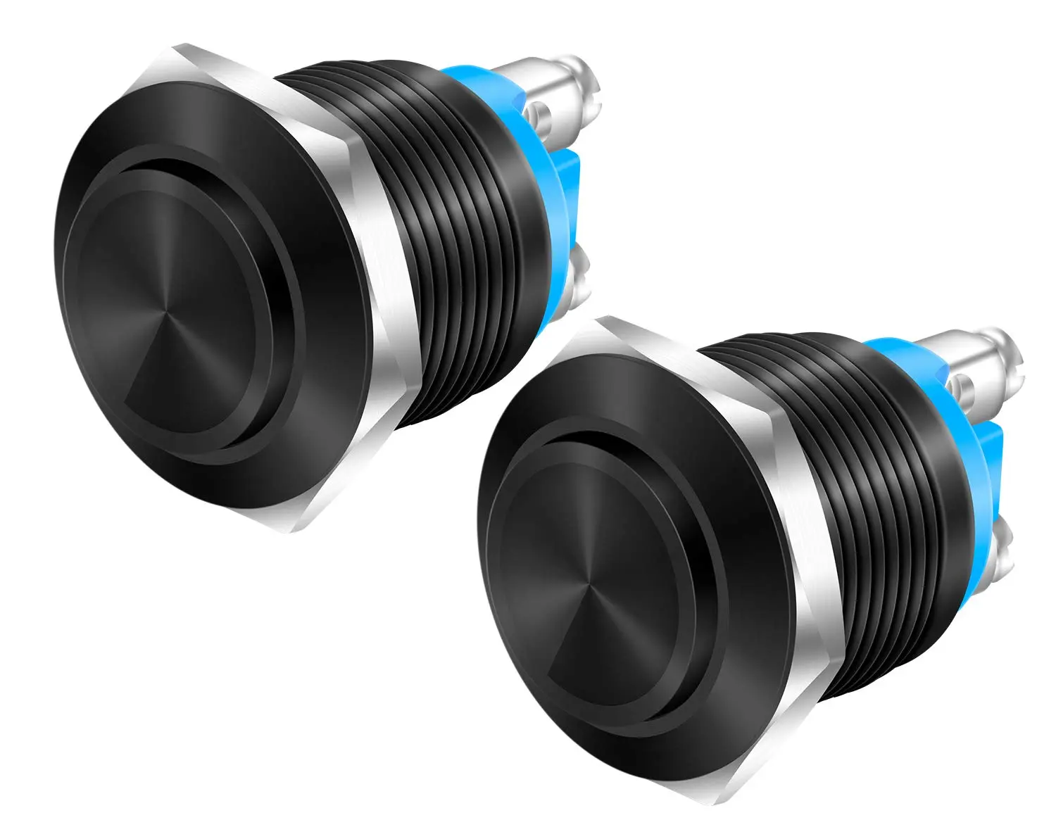 Daiertek 12V 19Mm Momentary Horn Push Button Switch Black Metal Waterproof round Starter Power Switch for RV Truck Boat Marine - 2Pcs DaierTek
