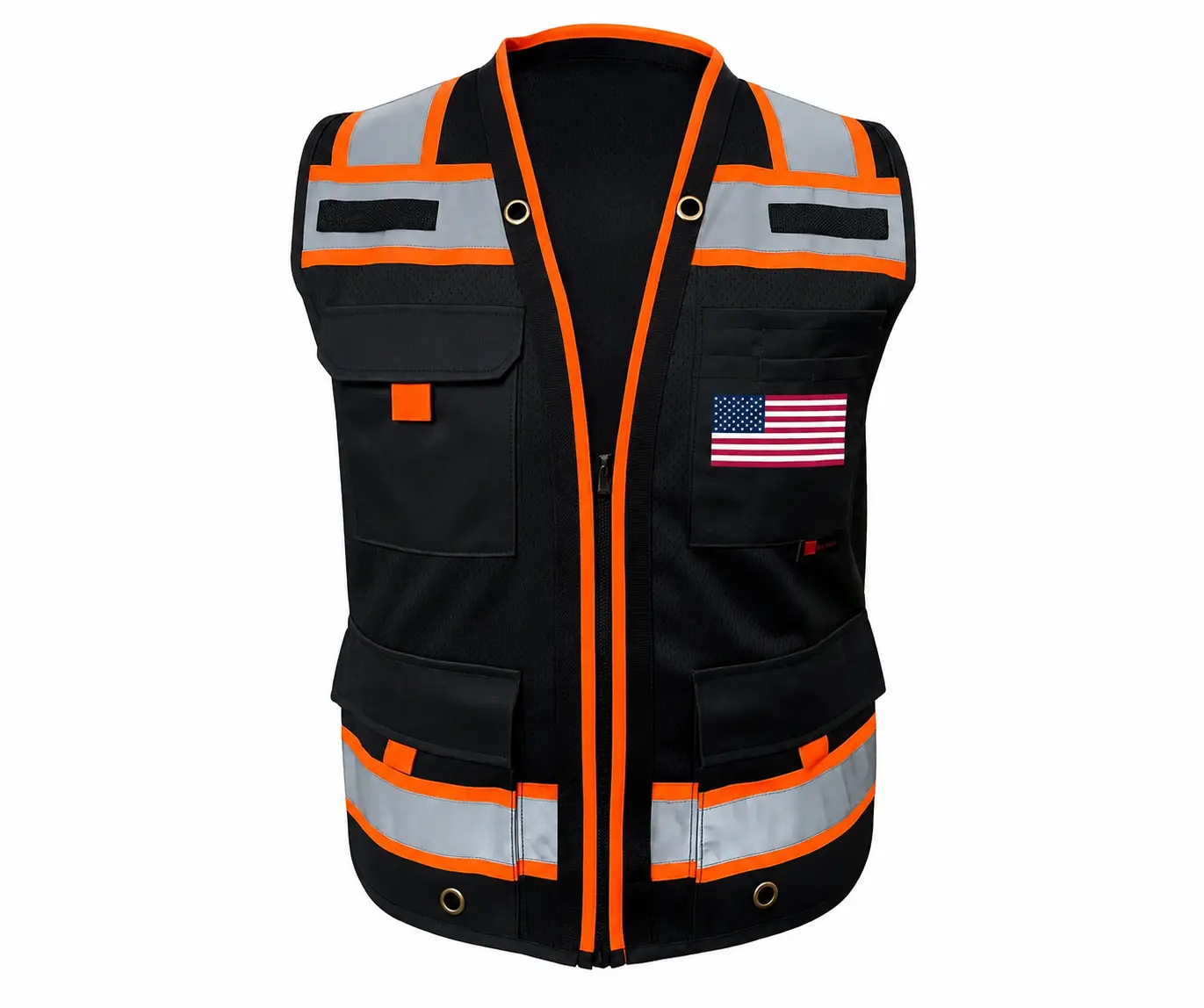 Superintendent Vest with custom USA Flag or other flags, High Visibility Reflective Safety, Mesh Safety Vest with Zipper and Multi pockets AMERICAN SIZE Superintendent Vest with custom USA Flag or other flags, High Visibility Reflective Safety, Mesh Safety Vest with Zipper and Multi pockets AMERICAN SIZE