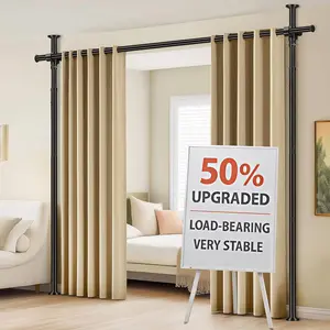 Room Divider Tension Curtain Rods No Drilling Room Separator for Space Partition Adjustable (W) 35-100in*(H) 43-120in, Heavy Duty Temporary Wall Divider Floor to Ceiling Tension Rod, Black, 1 Pack