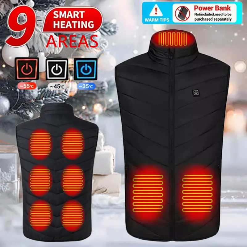 Heated Vest for Men Women, Lightweight 9-Zone Intelligent Heating Vest, 3 Gear Temperature Control, Washable, For Winter Outdoor Hunting Skiing Al