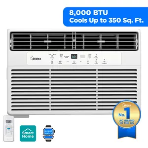 Midea 8,000 BTU 115V Smart Window Air Conditioner with Comfort Sense Remote, up to 350 Sq.ft., White, MAW08S1DWWT, New