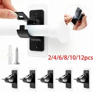 Adhesive Wall Mount Curtain Rod Holders, Curtain Rod Bracket, Vintage Style, Drilling Required, for Kitchen Bathroom Living Room, Elegant Tone Finish, 2-12pcs