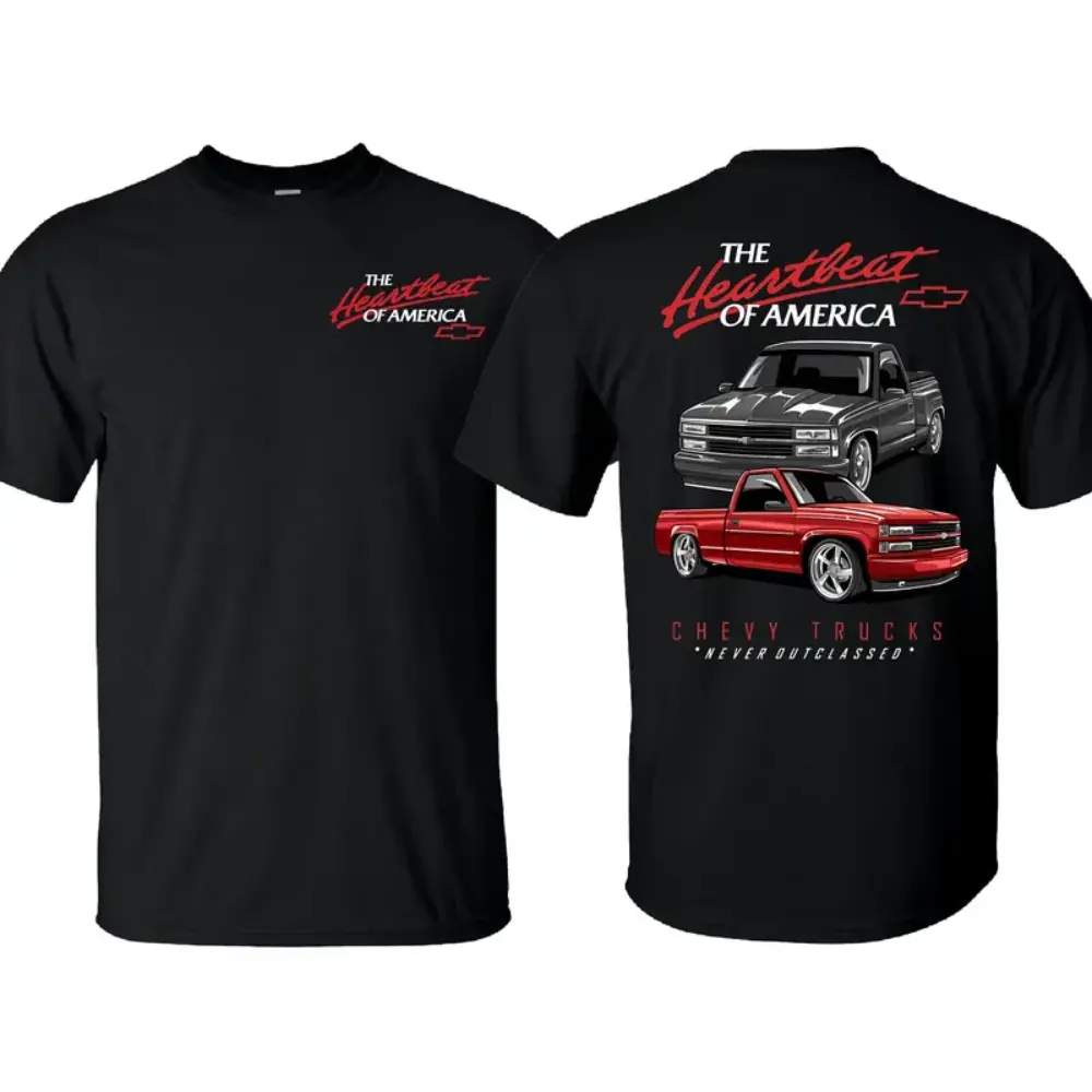 Chevy Trucks Heartbeat of America Men's Graphic T-Shirt – Classic OBS, Car Lover Tee, Full Color, 100% Cotton Unisex Tee Made in USA.