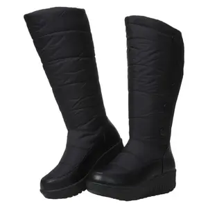 Women's Winter Long Snow Boots Waterproof with Button Closure for Comfort and Style Black Quilted Design