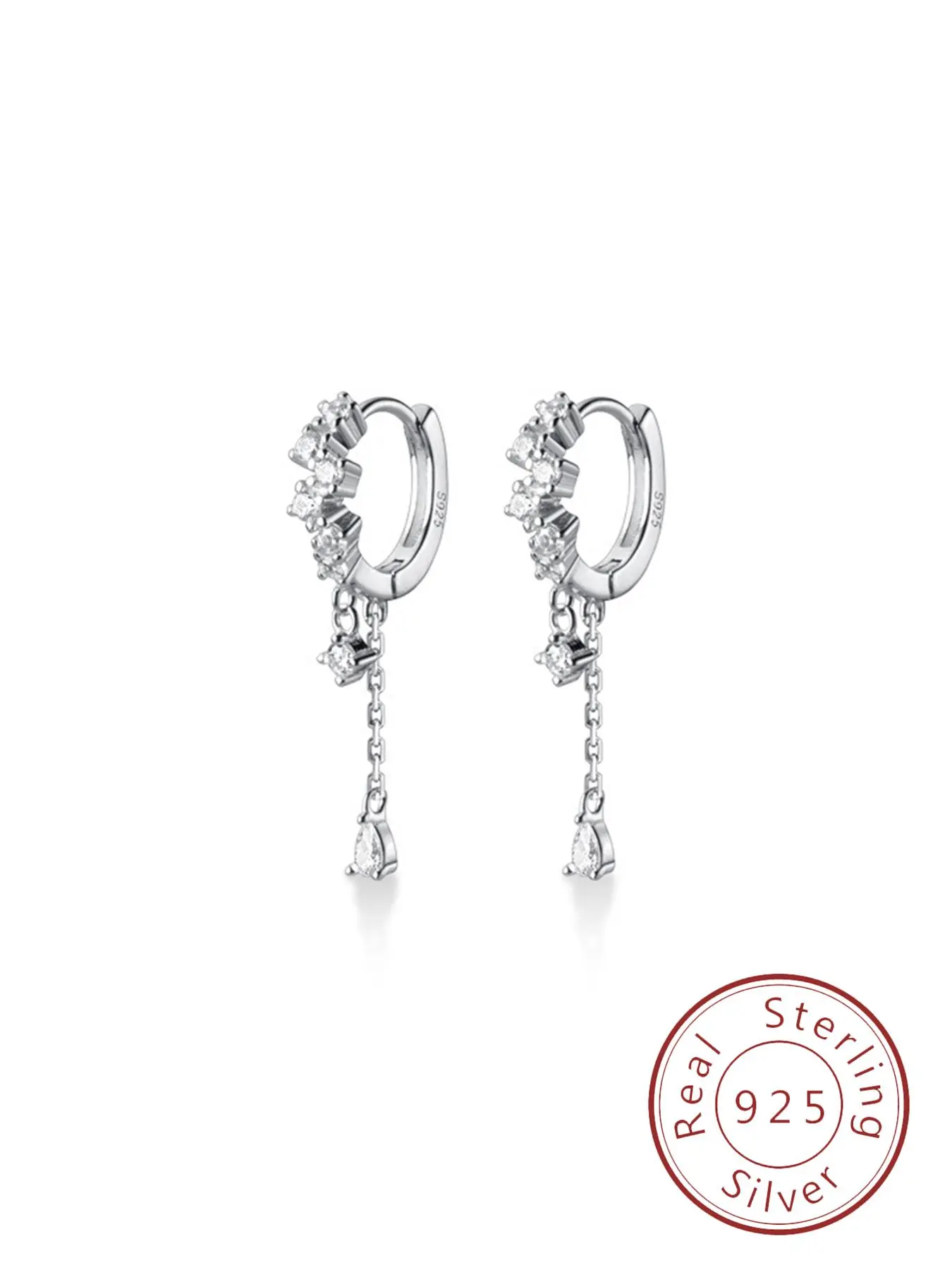 925 Sterling Silver Women's Elegant Rhinestones Decor Dangle Hoop Earrings, Exquisite Trendy Earrings, Shining Earrings, Dangly Earrings, Dangling Earrings, Fashionable Jewelry for Women for Daily & Party Decoration, High Quality Earrings