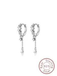925 Sterling Silver Women's Elegant Rhinestones Decor Dangle Hoop Earrings, Exquisite Trendy Earrings, Fashionable Jewelry for Women for Daily & Party Decoration