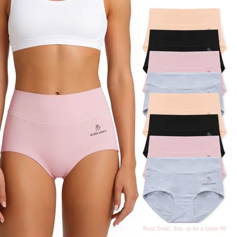 Women's Cotton Panties, 4/8-Pack Mid-High Waist Underwear Full Coverage, Soft Stretchy Hipster Briefs for Everyday Comfortable Fit, Soft Breathable Knicker for Lady Women