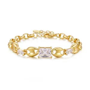 14K Gold Plated Zirconia Bracelet – Adjustable Chain, Hypoallergenic & Sparkling Cubic Zirconia Jewelry for Women