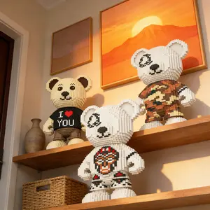 Multicolor Heart Bear 3D Puzzle Building Blocks Decor, Bookshelf Home Office Cabinet Decoration, Party Living Room TV Stand Display
