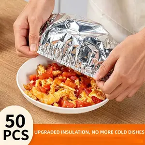 50PCS Reusable Food Storage Covers, Aluminum Foil Heat Retention Dish Covers, Elastic Stretch Kitchen Fresh Keeping Lids, Insulated Dustproof Food Wraps for Home Dining Table, Outdoor Picnic, Daily Meal Preservation Household Kitchen Supplies