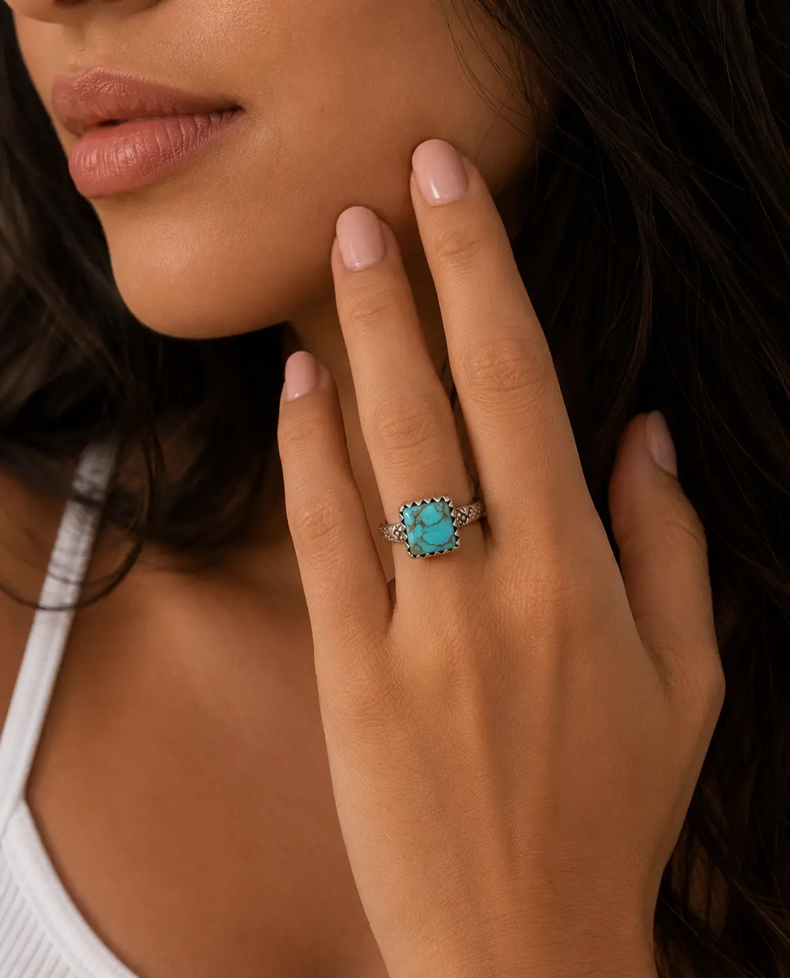 Kingman Turquoise and 925 Sterling Silver Adjustable Ring
