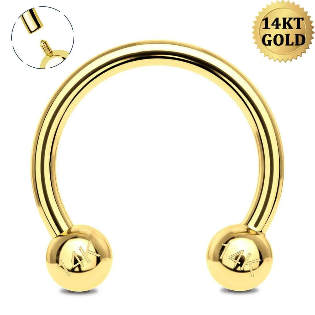 OUFER BODY JEWELRY 14 Karat Gold 16G Internally Threaded Ball End Horseshoe Circular Barbell, Unisex Gold Nose Ring Jewelry for Septum Piercings, Daily Wear, Gold Jewelry