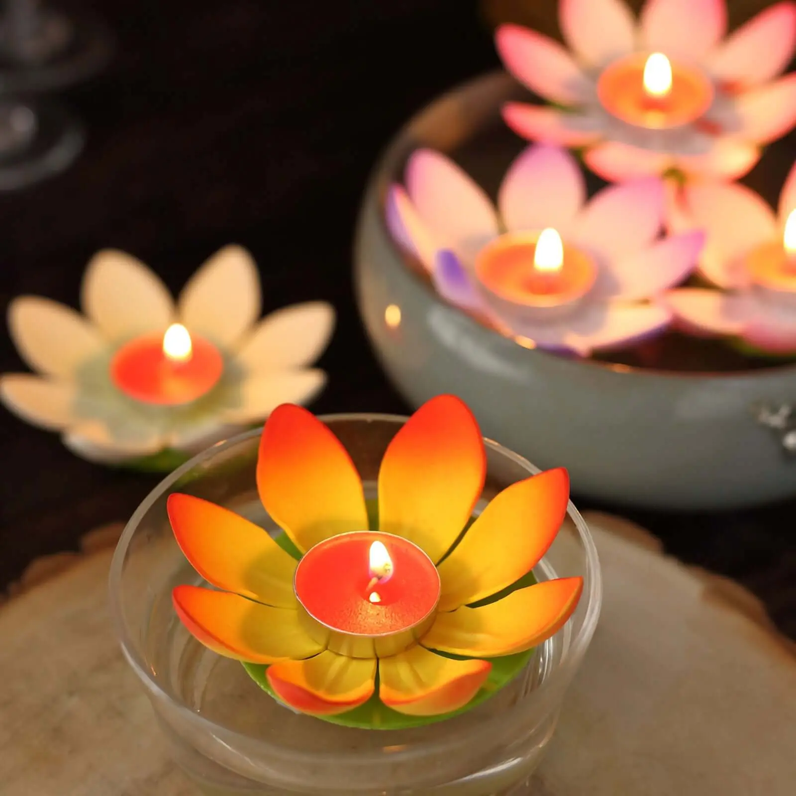 10-Pack 5" Floating Candle Decorative Lights, Water Lily Lotus Flower Design, Colorful Tealight Lanterns for Pool, Fish Tank, Wedding Centerpieces, Store & 5 and Below Home Decor, Pond