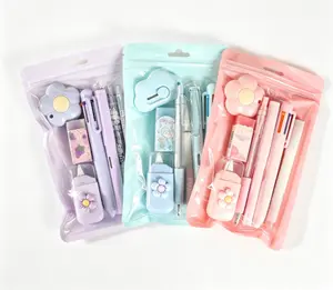 7 Pcs Cute Purple Stationery Set Kawaii School Supplies Office Supplies Including Ballpoint Pens Pencil Sharpener Highlighter Correction Tape Utility Knife