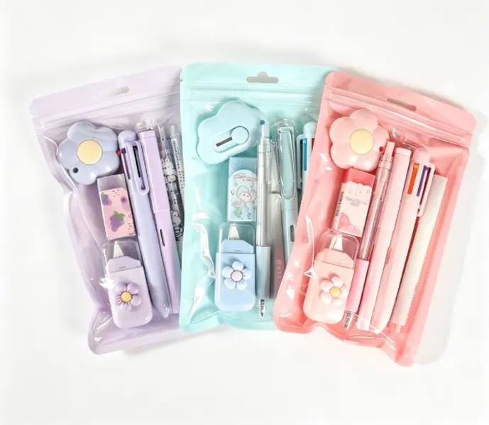 Cute Flower Stationery Set , Kawaii Pastel School Supplies Kit with Gel Pens Pencil Sharpener Eraser Box, Aesthetic Back to School Writing Kit for Girls Kids Classroom Office Daily Use