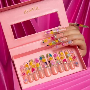 Lovful | Square Long Length 2.2'' Dreamy Handmade Acrylic Press On Nails | 10PCS Reusable ,Salon Quality,Link 2 H160-H198