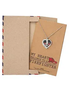 Quan Jewelry Handmade Firefighter Wife Pendant Necklace, Infinity Heart and Heart-Shaped Plate Pendants, Gifts for Women with an Inspirational Quote Card