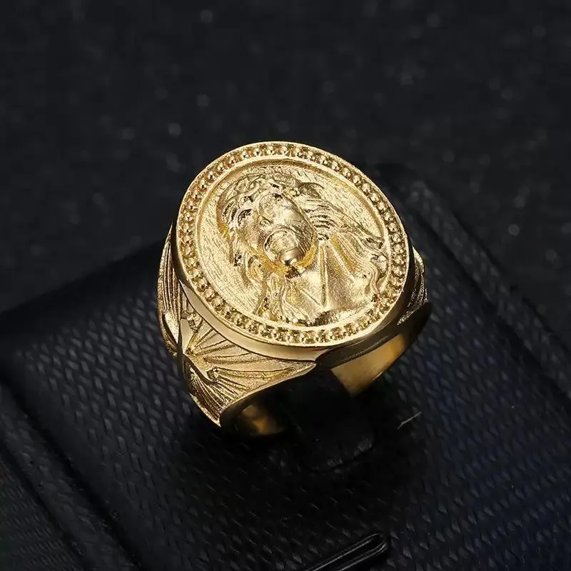 Ring Jesus Face in Real 14K Gold Plated No Tarnish, Luxury Gold Stackable Rings