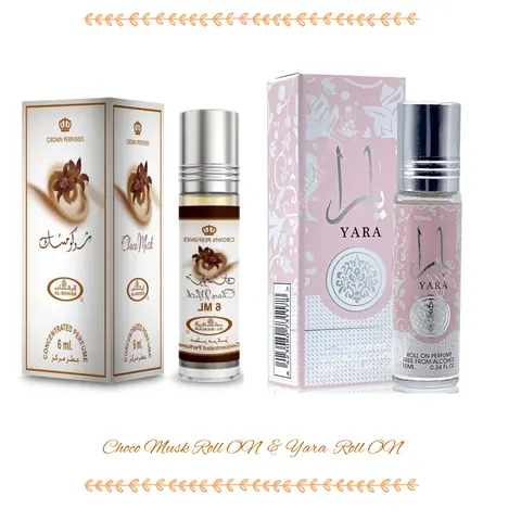 Unisex Choco Musk & Yara Non-Alcoholic Liquid Fragrance Set - Multi-Pack Gourmand Oil Perfume Set for Adults, 6ml Choco Musk Roll-On, 10ml Yara Roll-On, Travel-Friendly, Vanilla Notes, Skin-Friendly, Contains Neither Alcohol