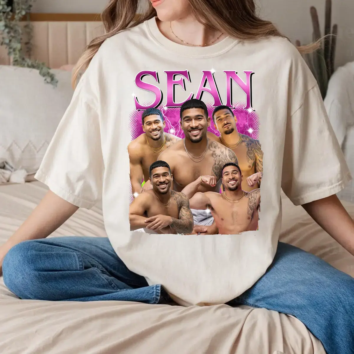 Sean Graphic T-Shirt, Vintage Portrait Tee, Retro Casual Streetwear Shirt, Classic Graphic Design