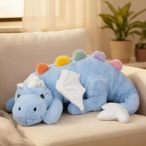 Large 36in Cute Dragon Stuffed Animals Plush Toy Soft Sky Blue Pterosaur Plushie Giant Fuzzy Dinosaur Pillow Plushies with White Wings Cuddly for Friends Family Member