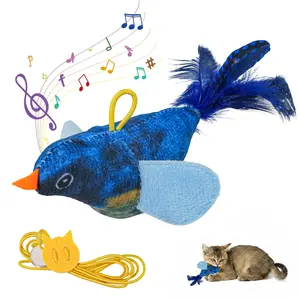 Chirping Squeaky Bird Cat Toy with Feather Tail - Interactive Hanging Teaser with Suction Cup, Boredom Relief for Indoor Cats & Kittens