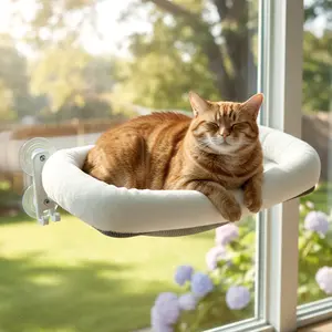 POMESEA Folding Cat Hammock for Window - Cordless, Machine Washable Bed, Robust Metal Frame, Strong Suction Cups，Cat Window Perch for Cats and Small Dogs