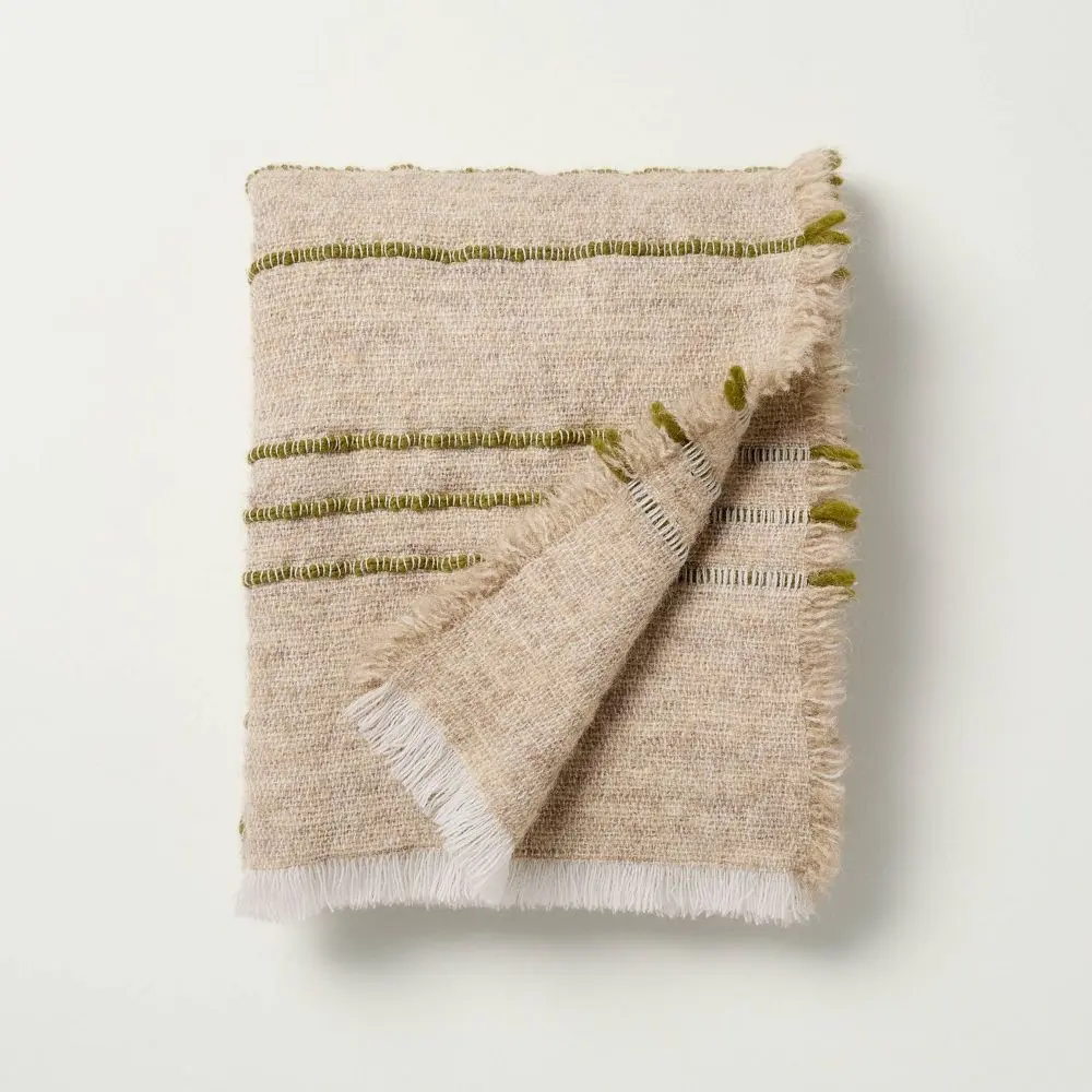 Cozy Stripe Throw Blanket Green/Tan - Hearth & Hand with Magnolia