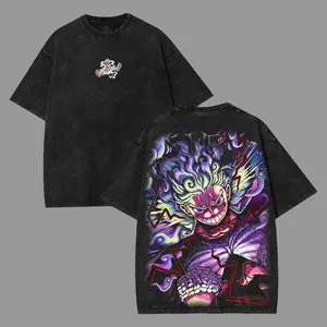 Lufi JoiBoy One Pice RetroVintage Unisex Anime Manga Acid Washed Lightweight Cotton Tshirt Gift For Anime Fan Tees Vintage Shirts T-shirt Men's Graphic Round Neck Fabric Menswear Top Oversized Black Casual Crewneck Summer Piece Devil Fruit