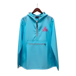 Aqua Quarter Zip Charles River Rain Jacket- Metallic Pink Castle